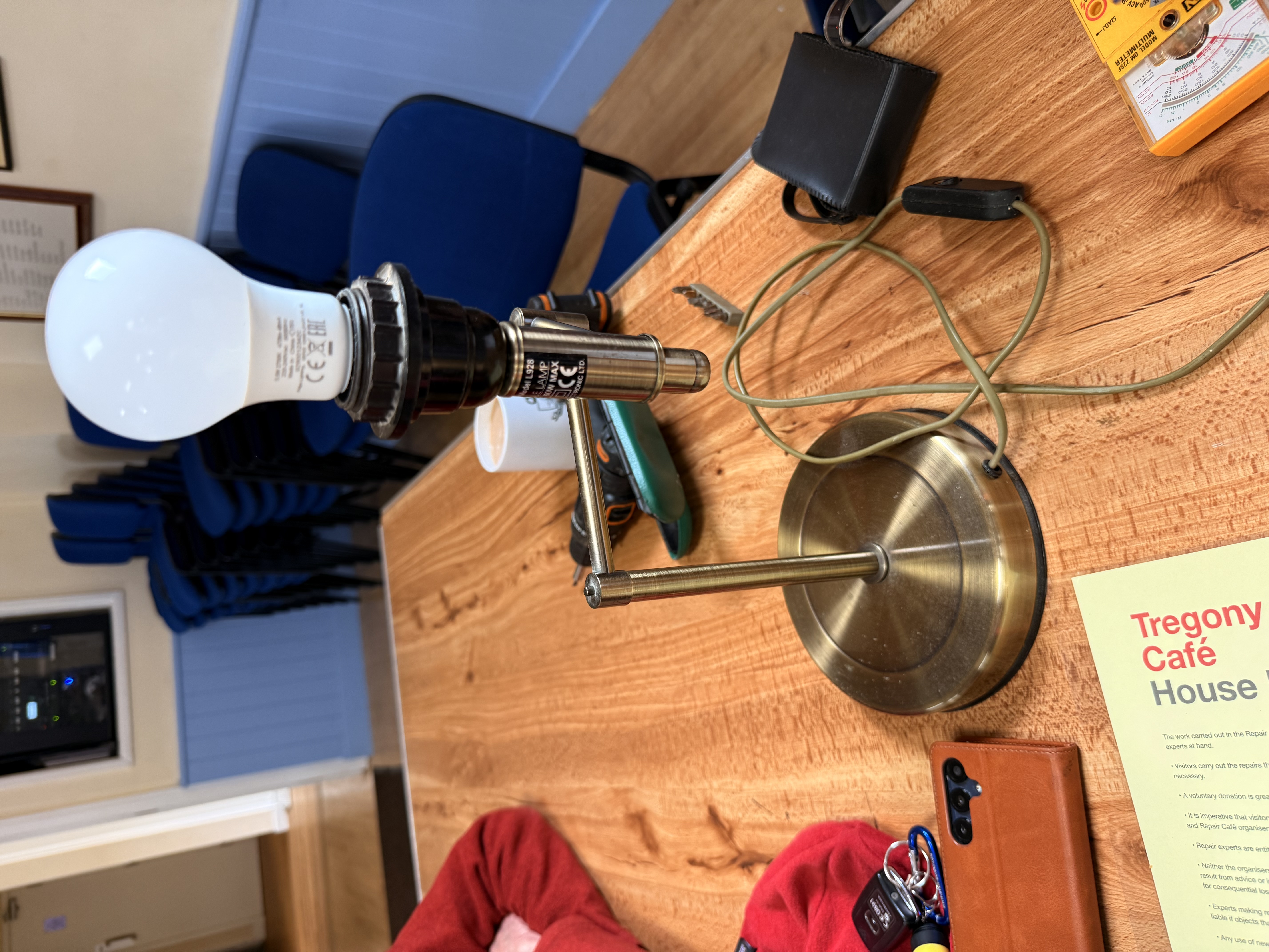 Brass desk lamp under repair
