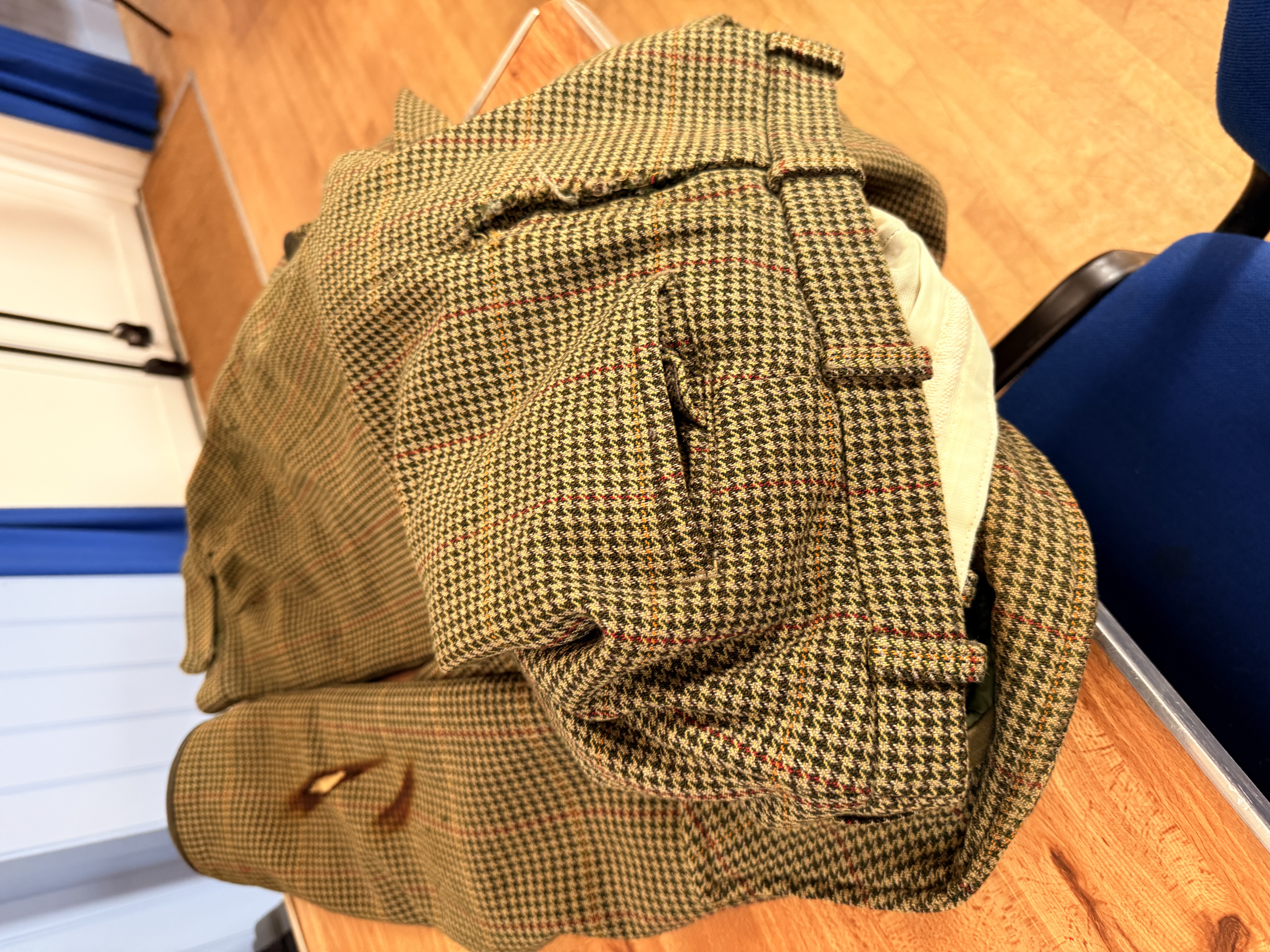 Tweed jacket brought in for textile repair