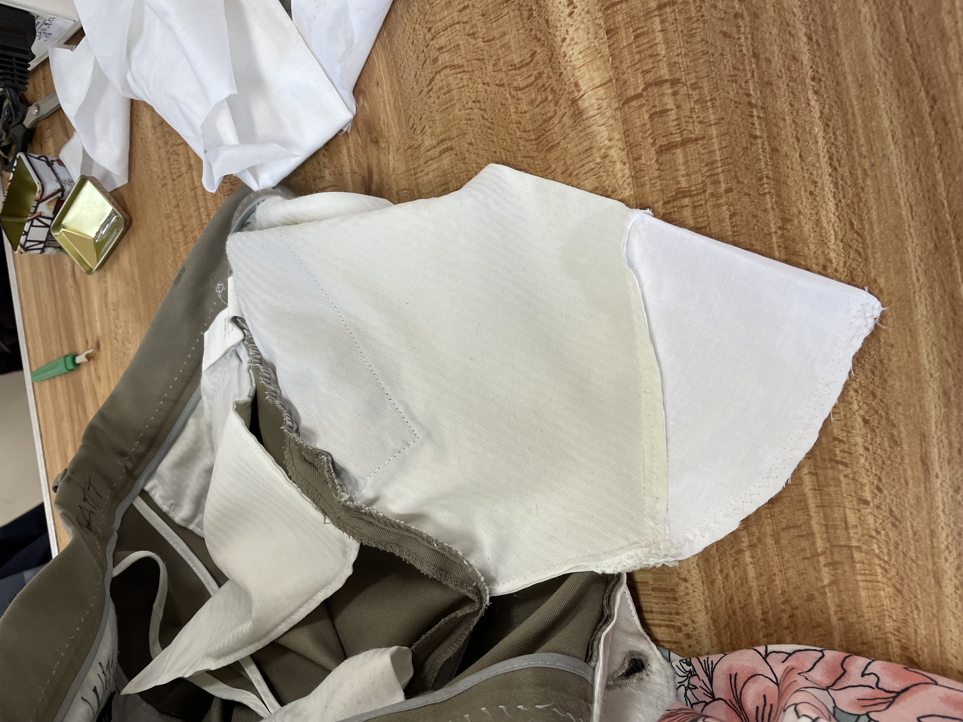 A close-up of meticulous pocket repair work