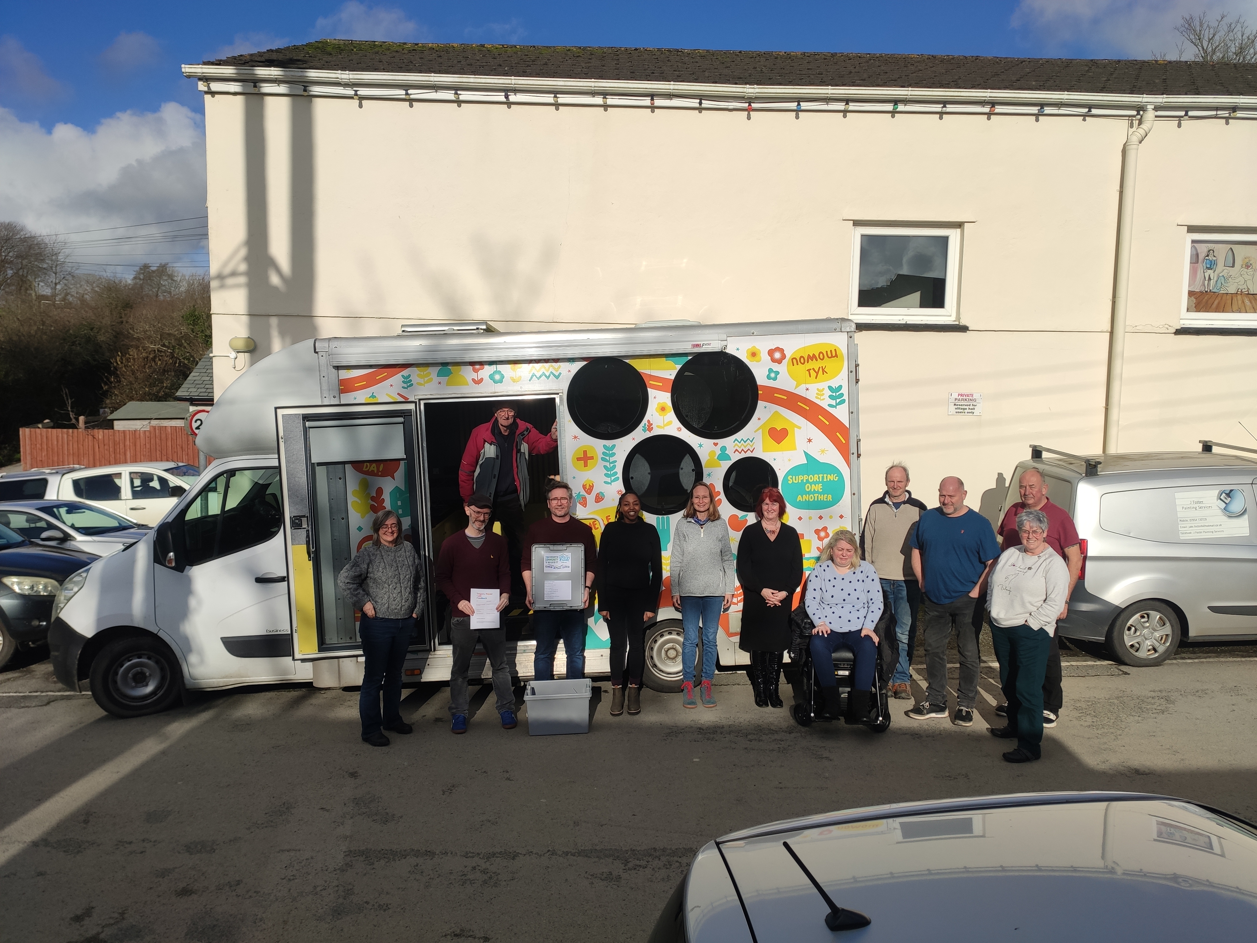 The team gathered outside Treverbyn Hall's 'Really Useful Van'