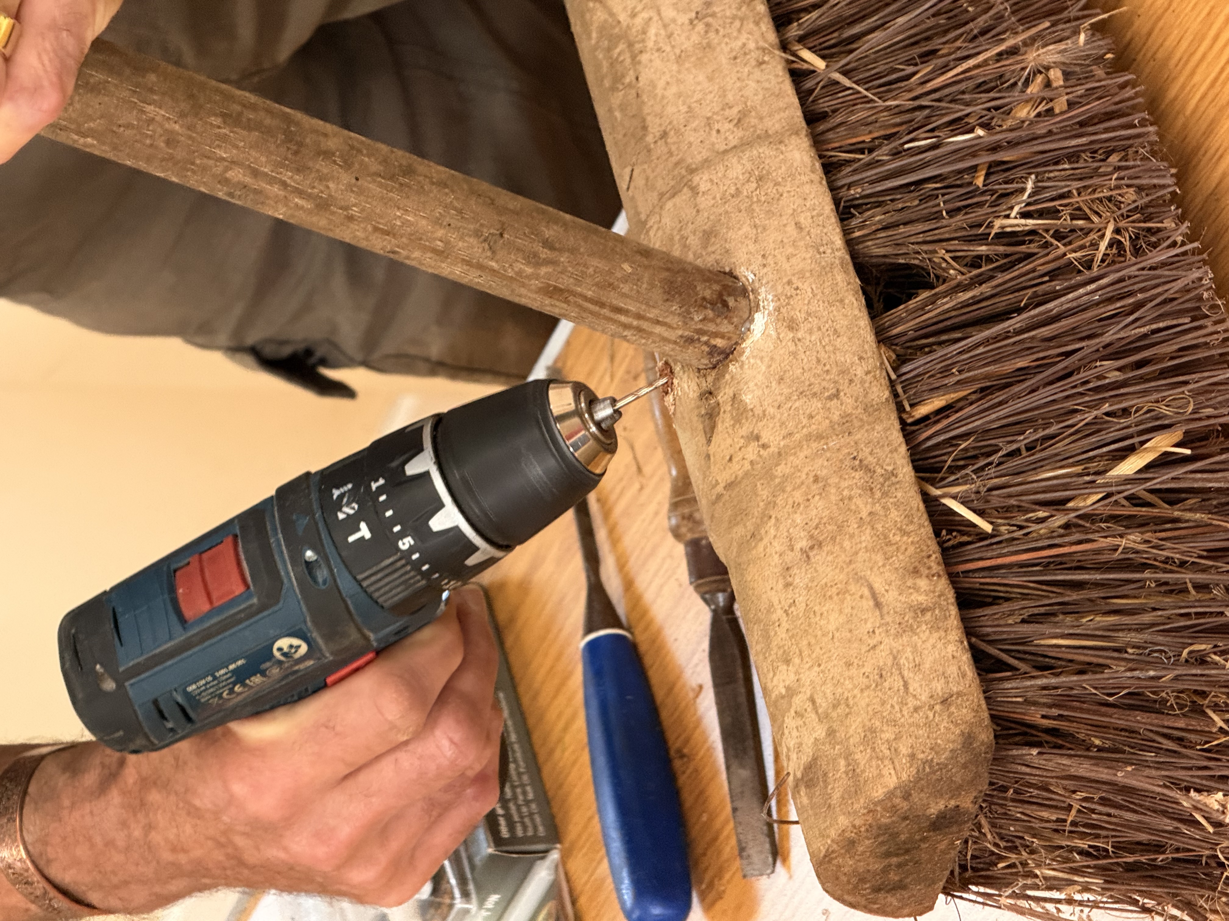 Repaired yard broom