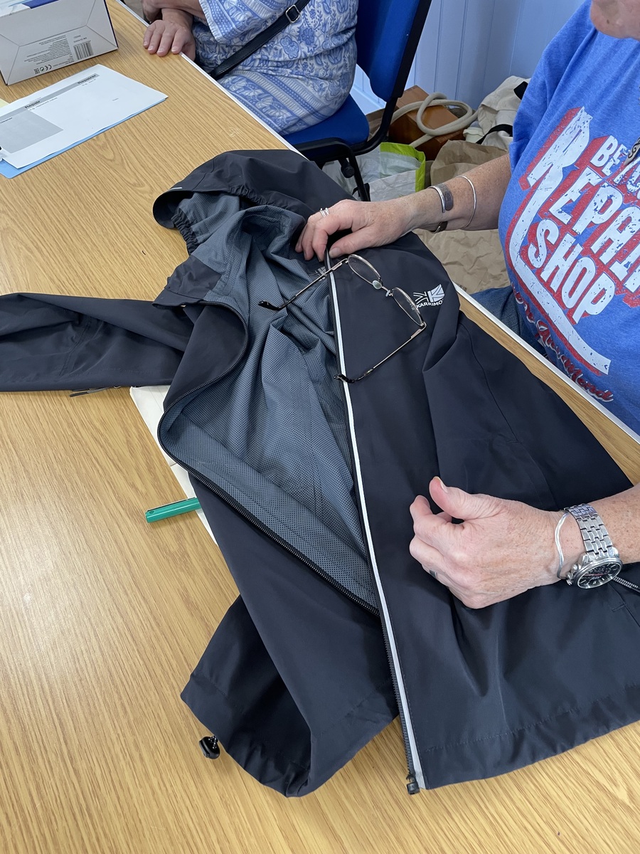 A jacket brought in for repair at Tregony Repair Café