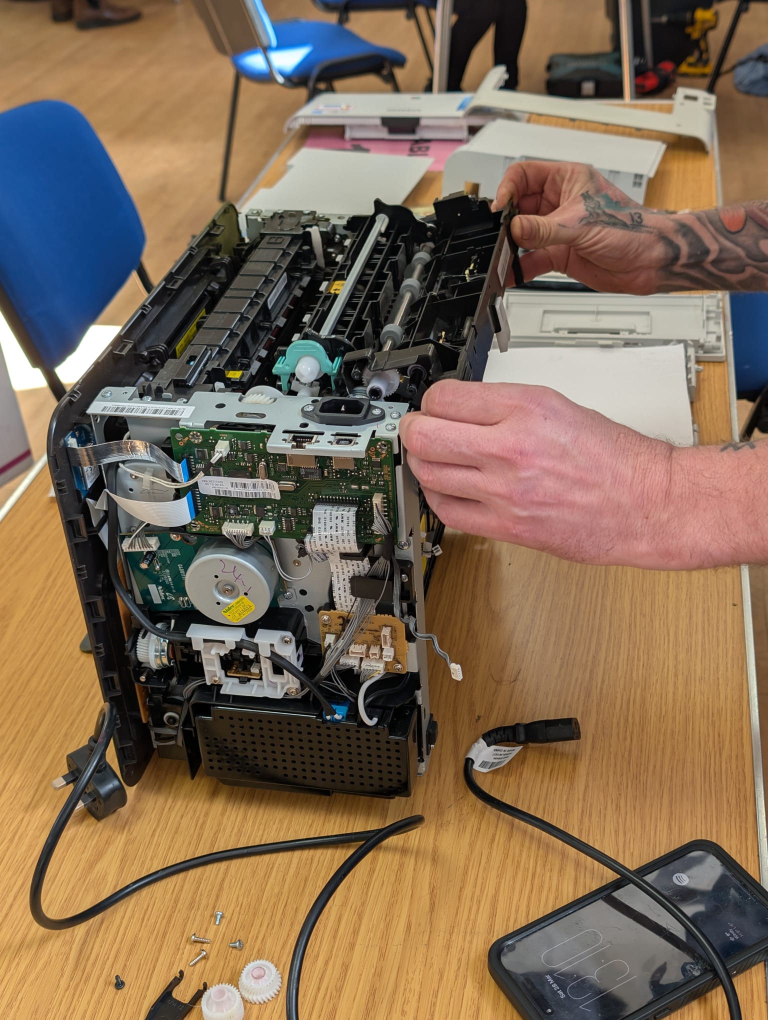 Printer fully disassembled for repair